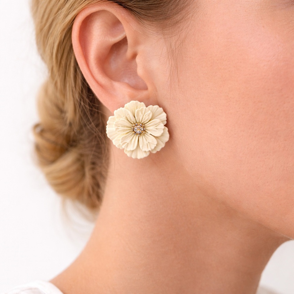 Elegant Cream Floral Earrings